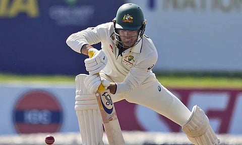 Australia's Alex Carey plays a shot during day three of the second test cricket match between Sri Lanka and Australia in Galle, Sri Lanka (AP)