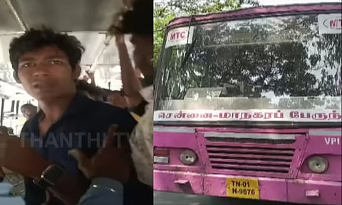 The youngsters involved; MTC bus (Thanthi TV)