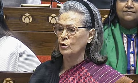 Congress leader Sonia Gandhi speaks in the Rajya Sabha during the Budget session of Parliament (PTI)