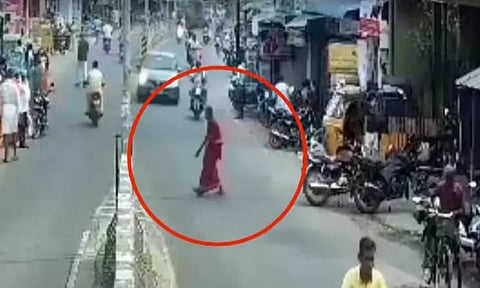 CCTV footage of elderly woman trying to cross the road before being hit by speeding car (Thanthi TV)&nbsp;