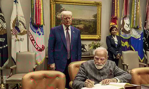 President Donald Trump with Prime Minister Narendra Modi&nbsp;