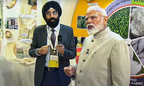 &nbsp;Prime Minister Narendra Modi attends Bharat Tex 2025 at the Bharat Mandapam, in New Delhi (PTI)&nbsp;