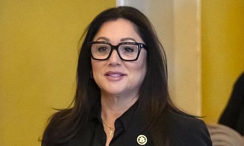 Former Rep. Lori Chavez-DeRemer, R-Ore., President-elect Donald Trump’s pick for Secretary of Labor, left, is pictured on Capitol Hill (AP)