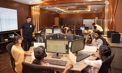 Minister Anbil Mahesh Poyyamozhi inspected the education department’s toll-free helpline at DPI campus (X)