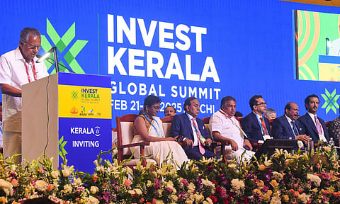 Kerala Chief Minister Pinarayi Vijayan delivers the inaugural address during Invest Kerala Global Summit 2025 (PTI)