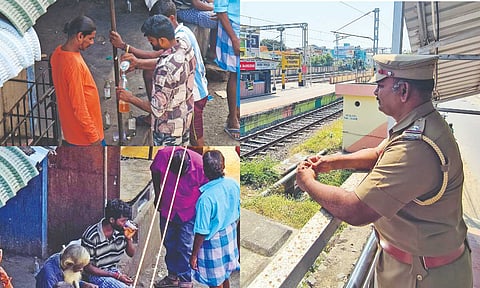 Despite the presence of cops, men get together in groups under the FOB during the day to consume alcohol