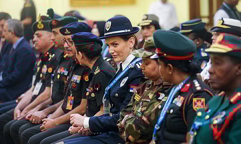 Women Peacekeeper of the Global South during a meeting with President Droupadi Murmu at Rashtrapati Bhawan in New Delhi (PTI)