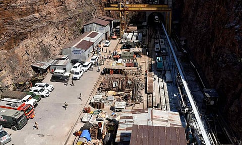 A rescue operation underway after a portion of the Srisailam Left Bank Canal (SLBC) tunnel collapsed