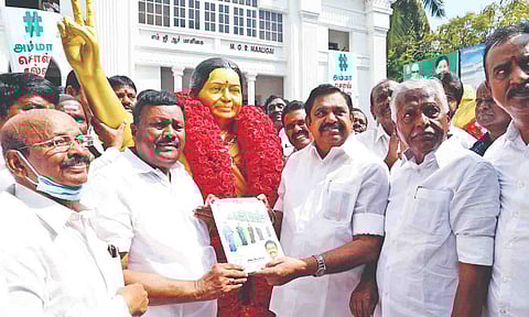 AIADMK general secretary Edappadi Palaniswami after paying floral tributes to party supremo Jayalalithaa on her birth anniversary