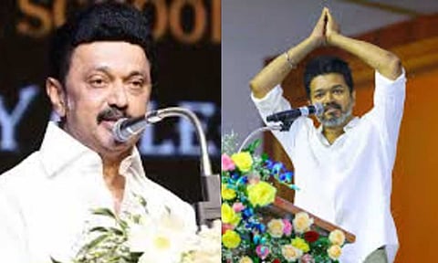 (L-R) Chief Minister MK Stalin; TVK chief Vijay