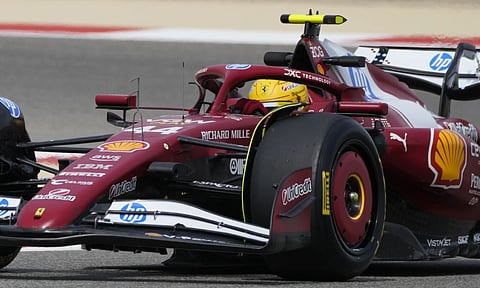 | Ferrari driver Lewis Hamilton of Britain in action during a Formula One pre-season test at the Bahrain International Circuit in Sakhir (AP)