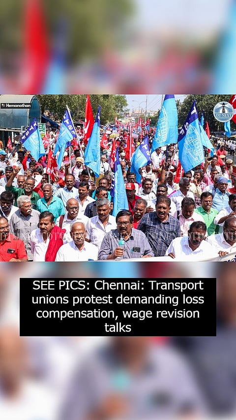 SEE PICS: Chennai: Transport unions protest demanding loss compensation, wage revision talks