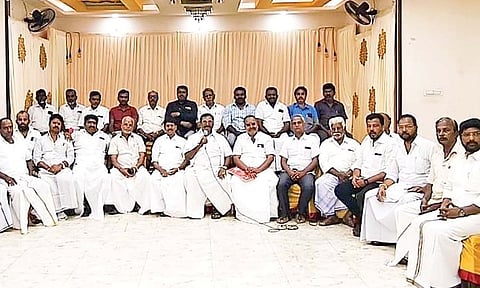 Members of the Tiruchy Gandhi Market traders’ federation at the discussion on Thursday