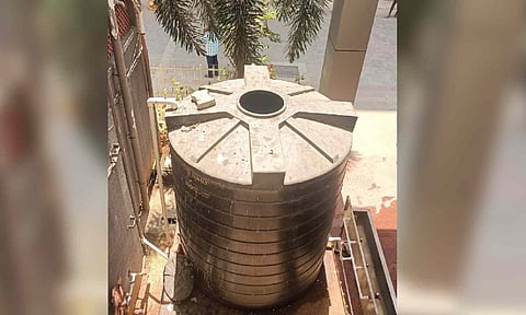 Drinking water tank kept open and surrounded by filth