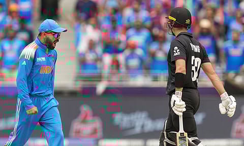 India's Virat Kohli celebrates the wicket of New Zealand's batter Will Young during the ICC Champions Trophy 2025 final (PTI)