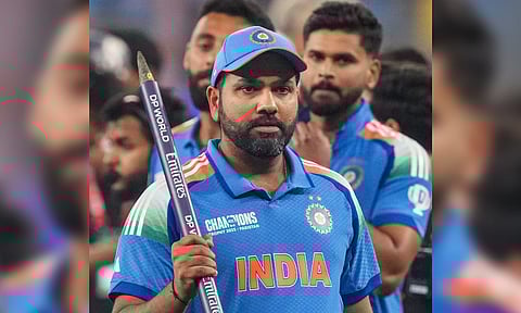 &nbsp;Indian captain Rohit Sharma celebrates win against New Zealand in the ICC Champions Trophy 2025 final cricket match, in Dubai (PTI)