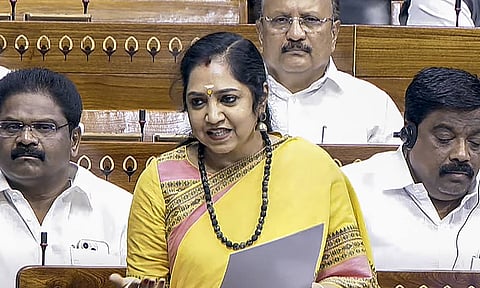 DMK MP Thamizhachi Thangapandian speaks in the Lok Sabha during the second part of the Budget session of Parliament, in New Delhi (PTI)&nbsp;