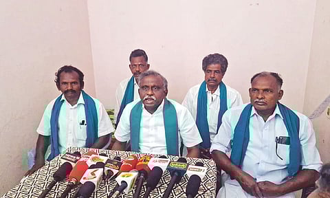 State’s SKM-NP coordinator PR Pandian addressing media in Pattukkottai on Monday