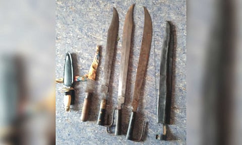 Weapons seized by police near Karaikudi, Sivaganga on Saturday
