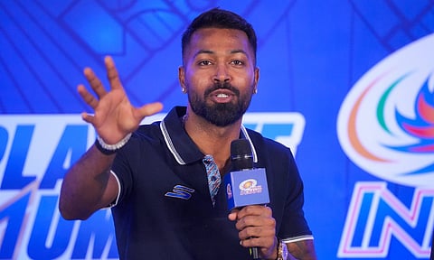&nbsp;Mumbai Indians captain Hardik Pandya during a press conference ahead of the IPL 2025. (PTI)