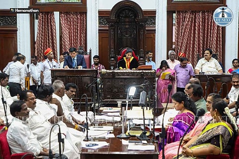 Mayor R Priya presented the Greater Chennai Corporation’s budget for the fiscal year 2025-2026 (Photo: Hemanathan M)&nbsp;