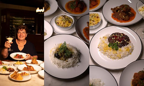 Nasrin Karimi;Ghorme sabzi which has herbs and dried lemon; Fesenjan, a pomegranate puree with walnut