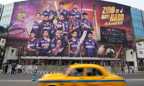 A poster of Kolkata Knight Riders (KKR) put up at Eden Gardens ahead of the season-opener of Indian Premier League (IPL) (PTI)