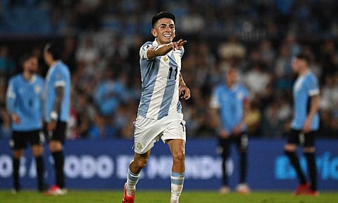 Thiago Almada celebrates after scoring against Uruguay&nbsp;