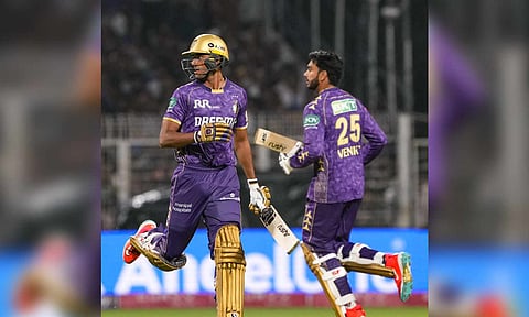 &nbsp;Kolkata Knight Riders' Angkrish Raghuvanshi and Venkatesh Iyer during the match (PTI)&nbsp;