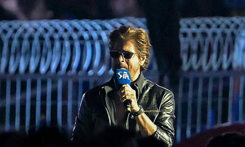 Actor Shah Rukh Khan speaks during the IPL opening ceremony on Saturday