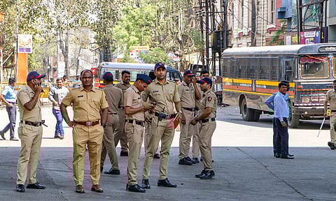Police personnel deployed to maintain law and order, a day after violence broke out following an agitation by a right-wing group demanding removal of Aurangzeb's tomb (PTI)