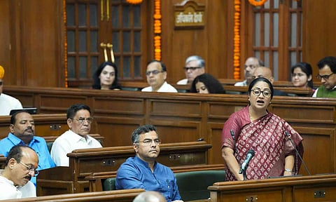 Delhi CM Rekha Gupta presents the State Budget in the Assembly, in New Delhi (PTI)