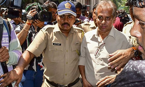 Satish Salian, father of Disha Salian, right, arrives to meet Mumbai Police Commissioner, seeking a fresh investigation into his daughter's death, in Mumbai, Tuesday, March 25, 2025 (PTI)&nbsp;