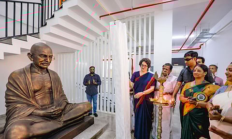 Congress General Secretary &amp; Wayanad MP Priyanka Gandhi inaugurates the New Grama Panchayat Office Complex in Pulpally, Wayanad (PTI)