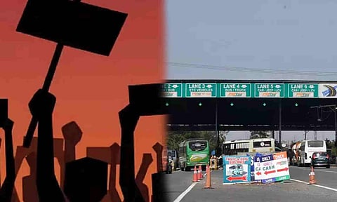Transport unions protest rate hikes at toll plazas in Chengalpattu, Kancheepuram

