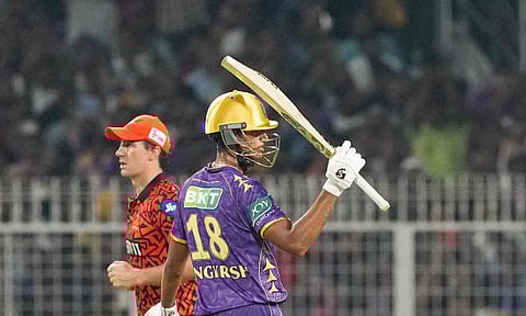 Angkrish Raghuvanshi celebrates his half century during an Indian Premier League (IPL) 2025 (PTI)&nbsp;