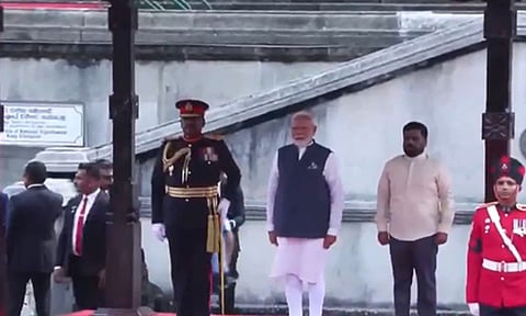 PM Modi welcomed at Colombo’s Independence Square by Sri Lankan President Dissanayake (ANI)