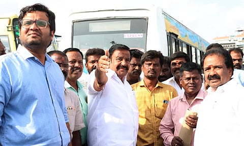 Minister KN Nehru at the Tiruchy Integrated Bus Terminus&nbsp;