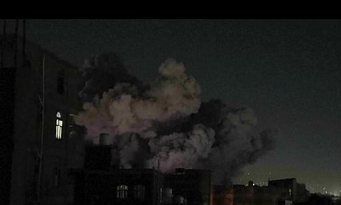 In this image made from video, smoke rises after a blast in Sanaa, Yemen (AP Photo)