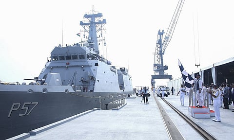 Indian Navy crew members and 44 naval personnel from nine friendly foreign nations, was flagged off by Defence Minister Rajnath Singh from Karwar naval base in Karnataka (PTI)&nbsp;