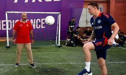 Former England and Manchester United defender Phil Jones at an Apollo Tyres Road to Old Trafford event in Chennai (Manivasagan N)
