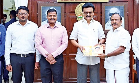 Labour Minister CV Ganesan with CM Stalin&nbsp;