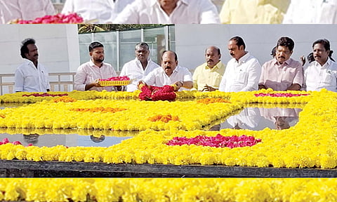 MSME Minister TM Anbarasan pays homage at memorials of Anna and Kalaignar before Assembly debate on Wednesday