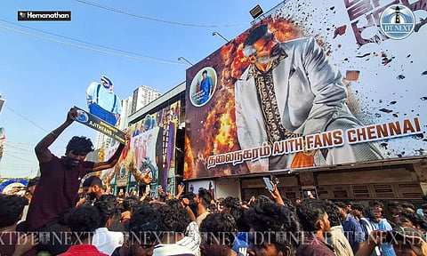 Fans celebrated with enthusiasm at Rohini Theatre for the release of Ajith Kumar's movie Good Bad Ugly (Hemanathan M)