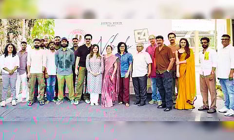 Actor Prithviraj with the film crew