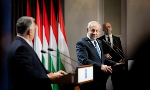 Netanyahu and Orban at a joint press conference during the former’s visit to Hungary