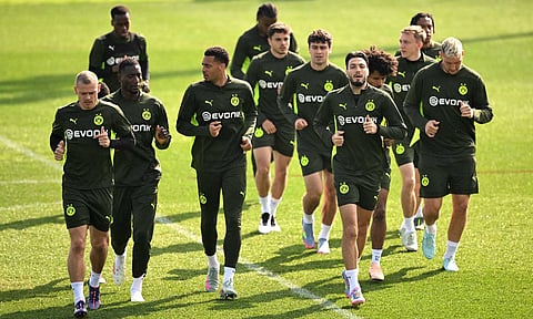 Borussia Dortmund players during a training session ahead of second leg&nbsp;