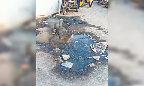Sewage overflows on Nehru Nagar First Street in Pammal