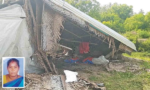Hut where victim Karpagavalli (inset) was sleeping&nbsp;