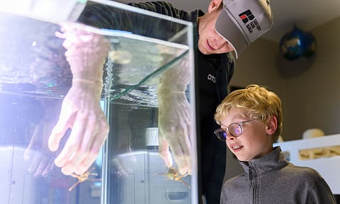 Cameron Clifford and his son Cal, who had dreamed of having an octopus since he was a toddler, prepared food for Terrance&nbsp;